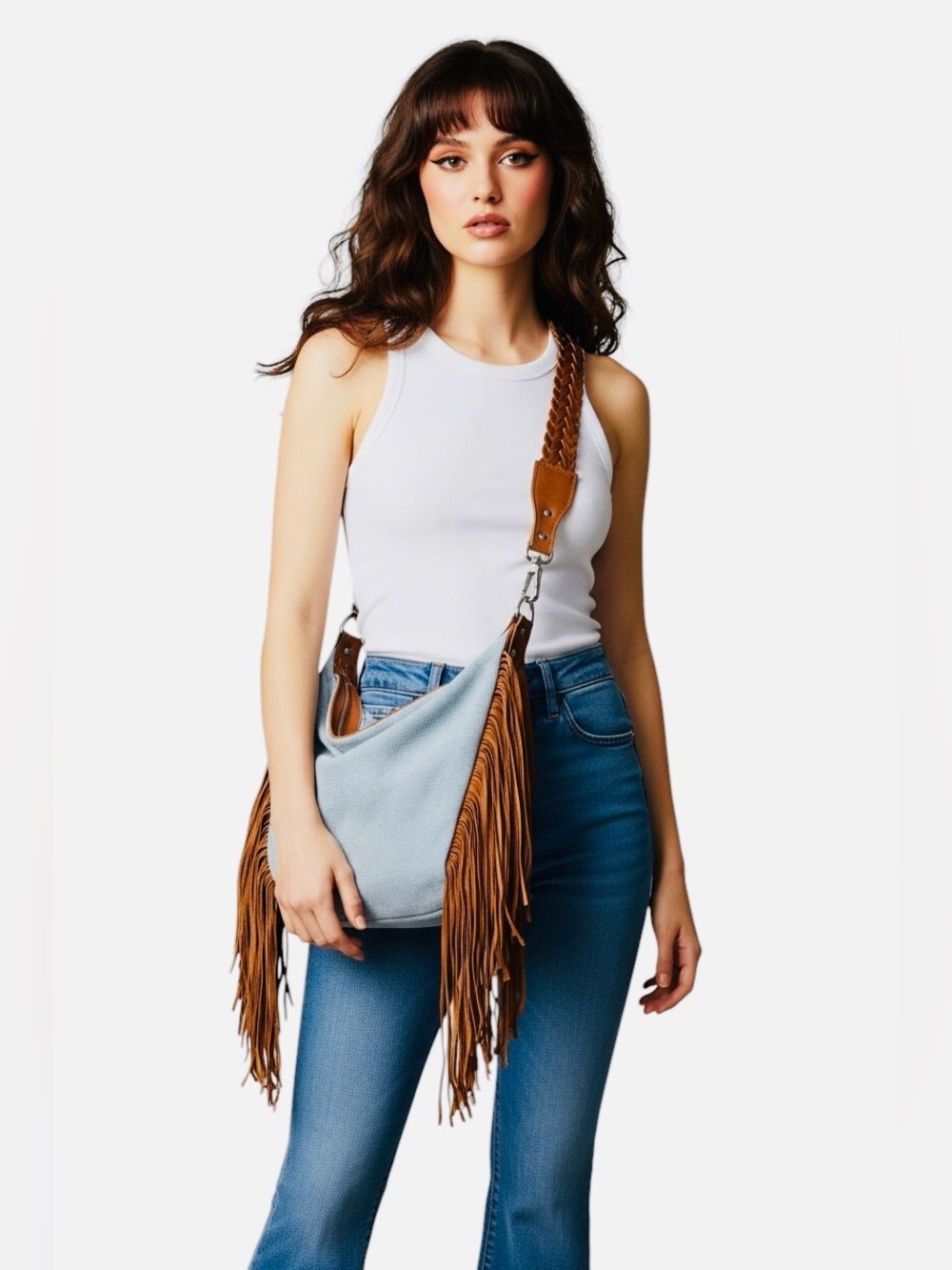 MOON WATER Co. NEW Artisan Boho Denim & Leather Handbag.